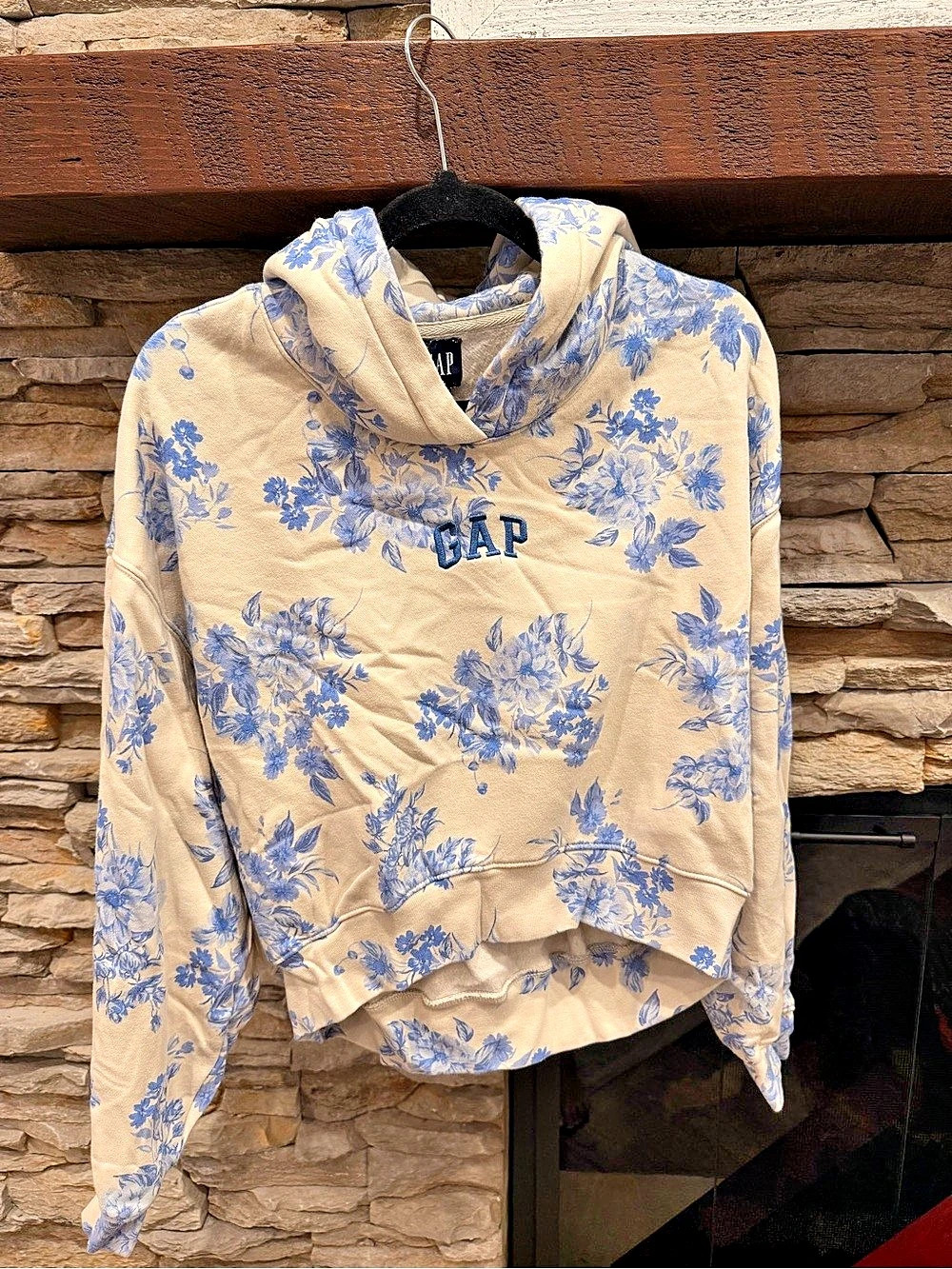 Gap x LoveShackFancy Floral Logo Hoodie in Cream & Blue